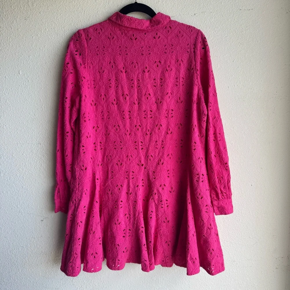 Sezane Sol pink Embroidered Eyelet Button Down Skater Skirt Dress size 8 - Picture 6 of 8